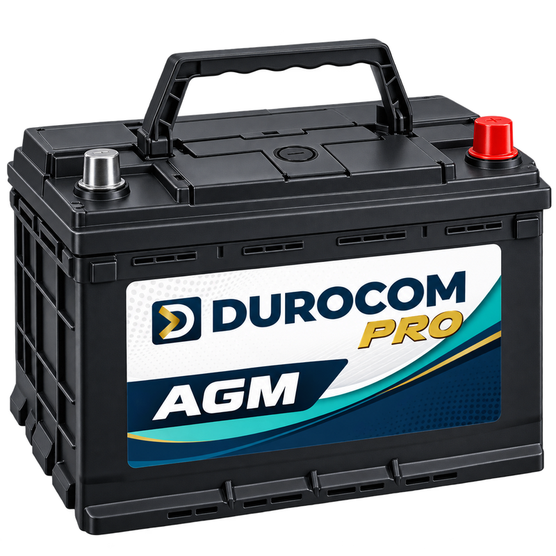 DUROCOM PRO MF AGM DIN70L — Ilustrasi rujukan janaan AI; bukan foto model sebenar. Rupa dan terminal mungkin berbeza.
